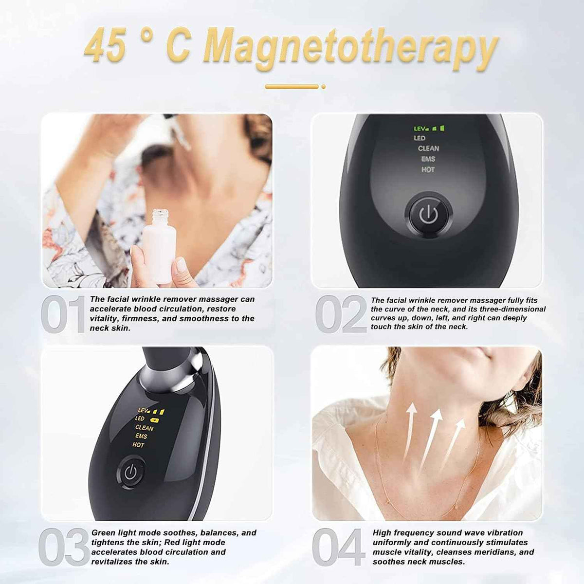 Vegena Face Massager Against Wrinkles, Face Beauty Device, Electric Face Massager Anti-Wrinkle with 3 Modes 45°C Anti-Wrinkle Face Device Skin Tightening Ems Face Care Device Anti-Wrinkle