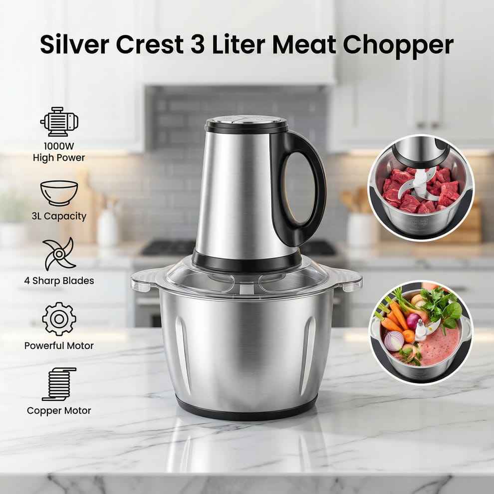Silver Crest 3L Electric Meat Grinder - Kitchen Product Designed For Food Preparation And Daily Cooking Routine