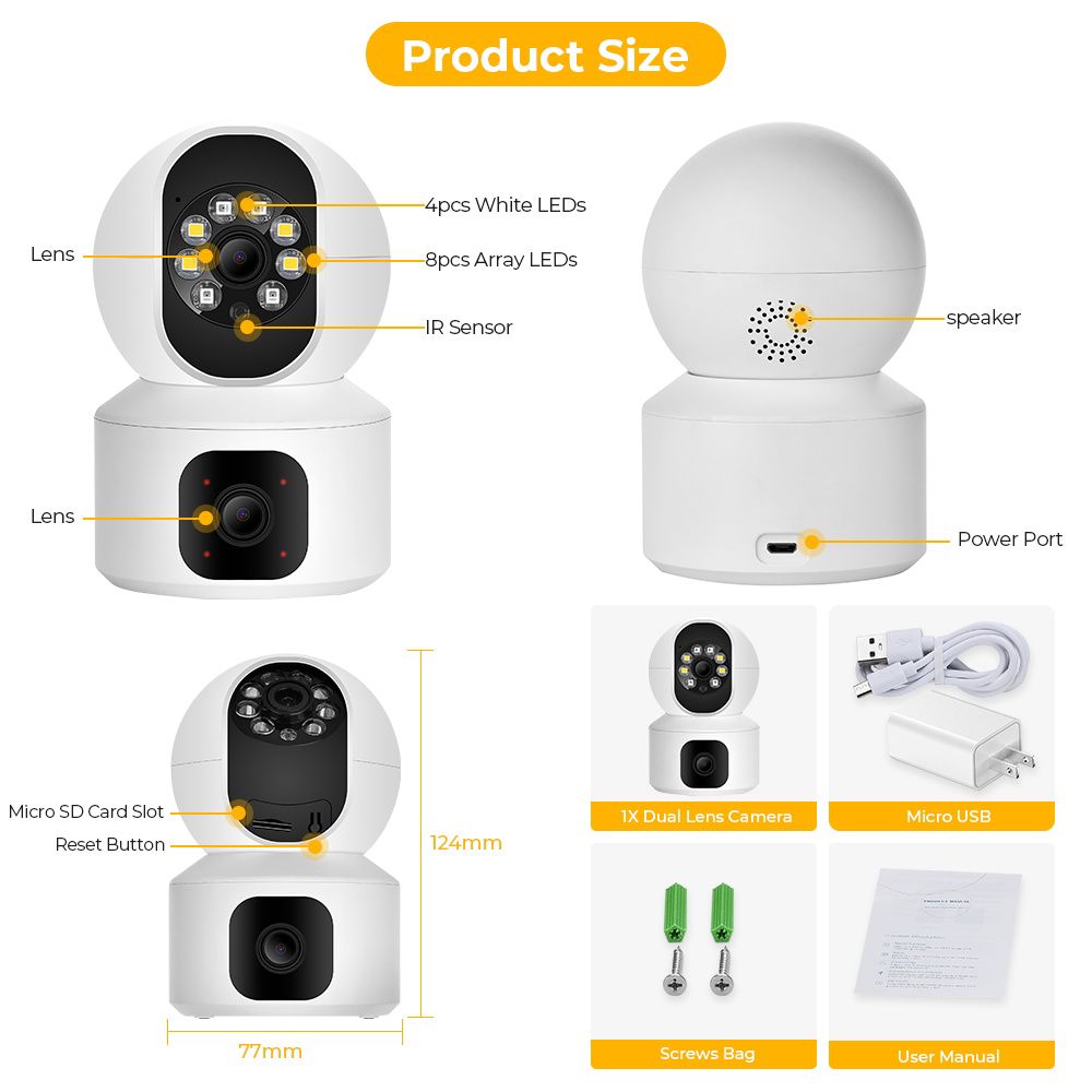 BRANDED SPEED-X N9-2 ULTRA HD 8K Camera, Smart 4MP Dual-Lens Wifi Security Camera 2+2 Wifi Double Lens Auto-tracking Tow Way Audio Ir Night Vision Camera