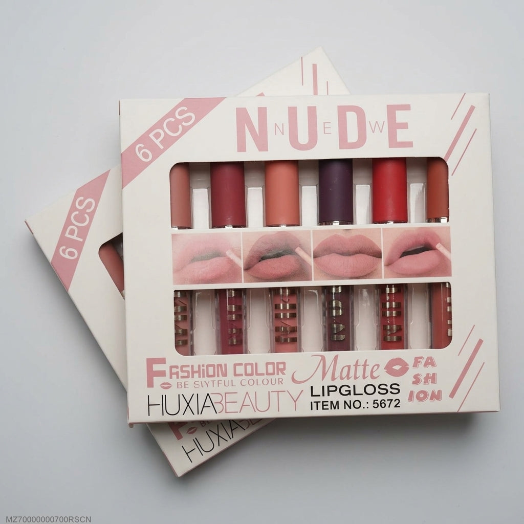 6 Pcs Nude & Red Matte Lip Gloss Set | High Pigmented Long Lasting Liquid Lipstick Collection