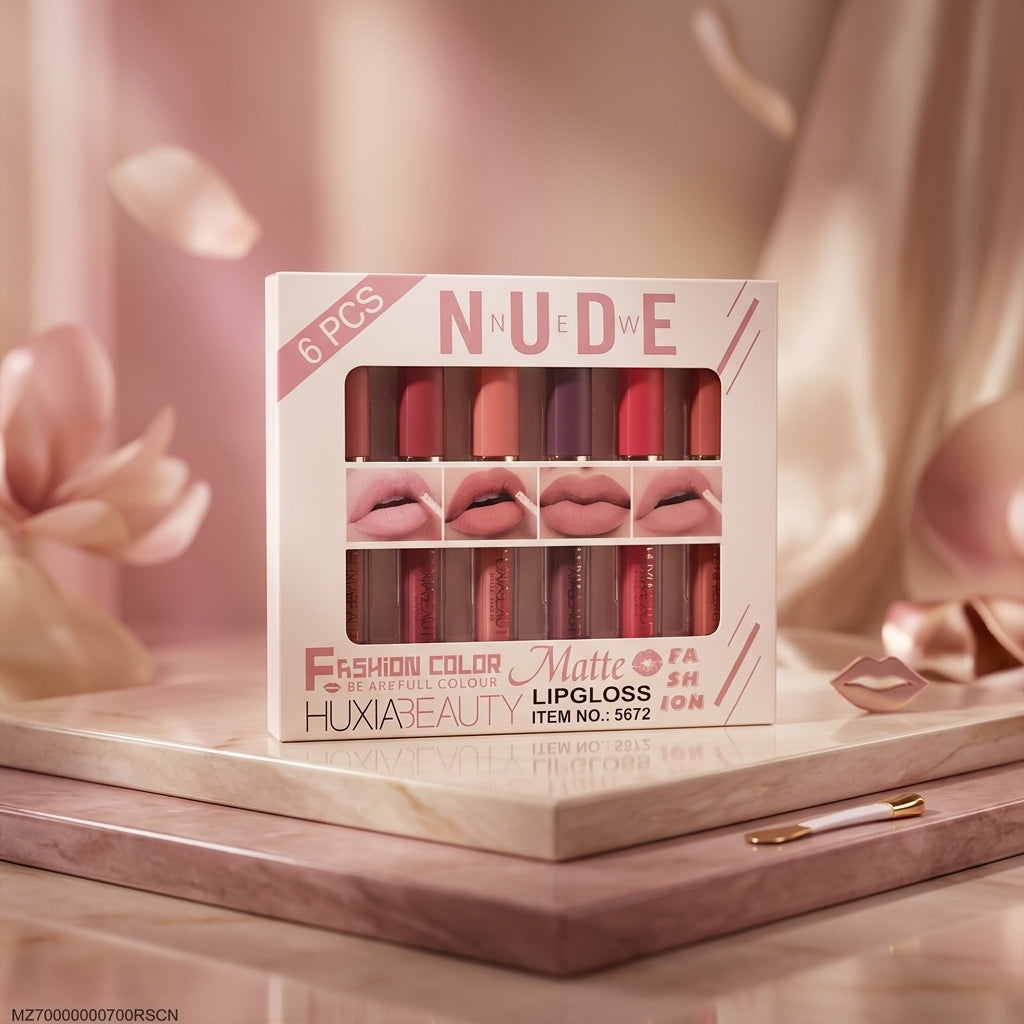 6 Pcs Nude & Red Matte Lip Gloss Set | High Pigmented Long Lasting Liquid Lipstick Collection