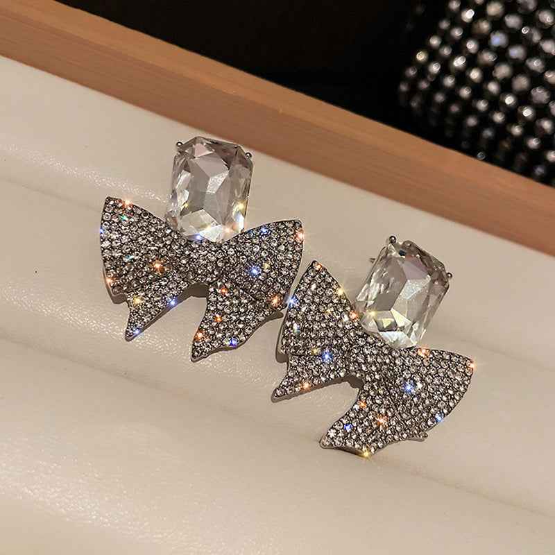 ZJE-165 Sparkling Bow Shape Zircon Korean Earrings – Elegant Fashion Jewellery, Stylish Accessory for Women