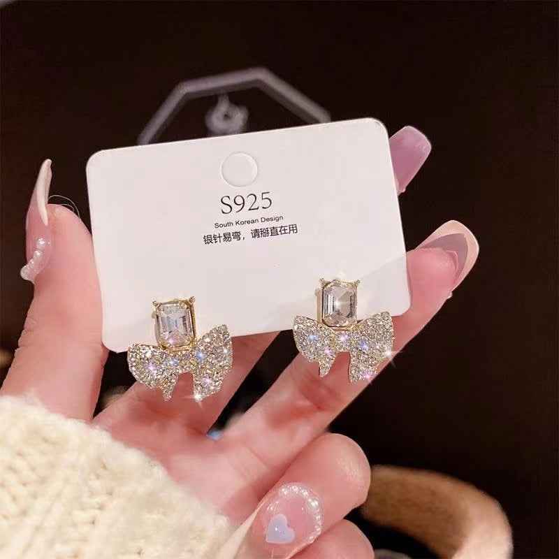 ZJE-165 Sparkling Bow Shape Zircon Korean Earrings – Elegant Fashion Jewellery, Stylish Accessory for Women