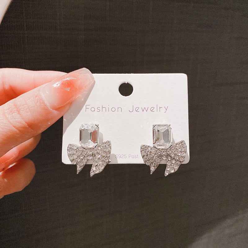 ZJE-165 Sparkling Bow Shape Zircon Korean Earrings – Elegant Fashion Jewellery, Stylish Accessory for Women