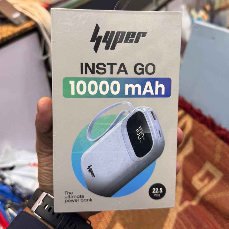 Yolo Hyper InstaGo 10000mah Powerbank 22.5W Fast Charging Digital Display Three Built In Cables Type C Lightning USB Multiple Ports