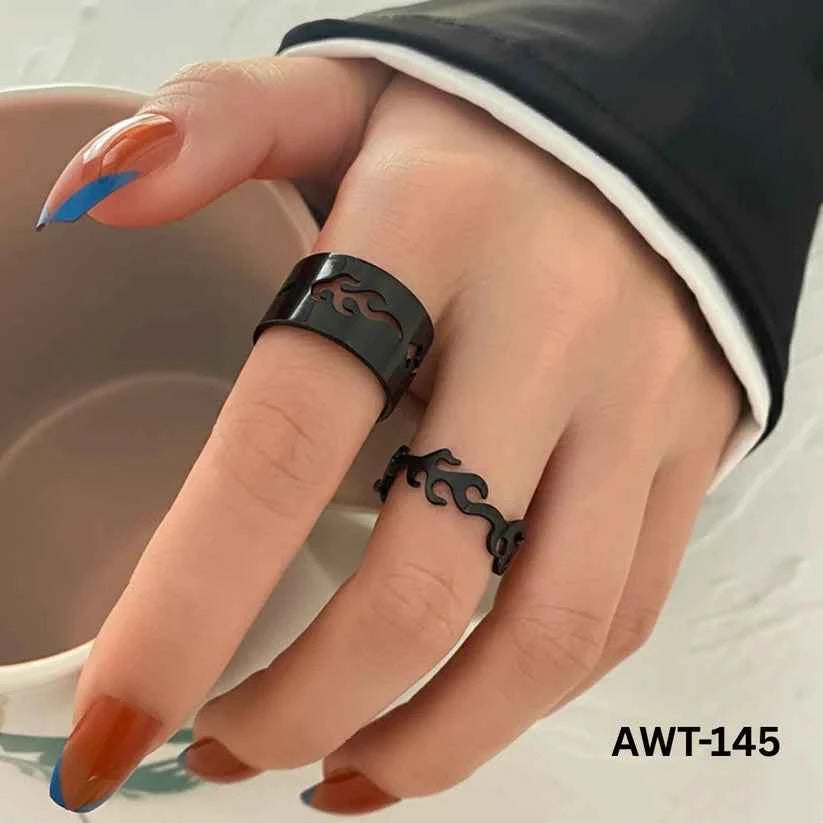 AWT-145 Star Couple Rings Adjustable Matching Rings With Elegant Star Design For Couples (black)