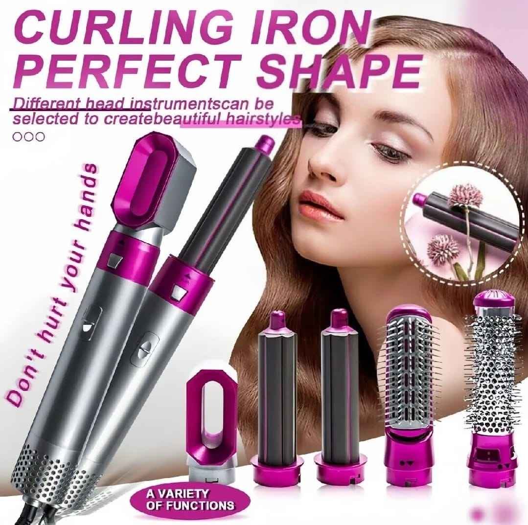 High Quality 5 In 1 Hair Styler Brush Hair Straightener Curler Blow Dryer Volumizer Negative Ionic Electric Air Wrap With Detachable Brush Heads