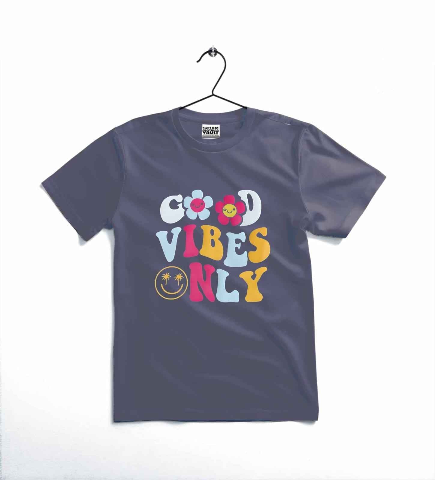 Good Vibes Only Printed Kids T-Shirt ~ 12-18 Months (Black)