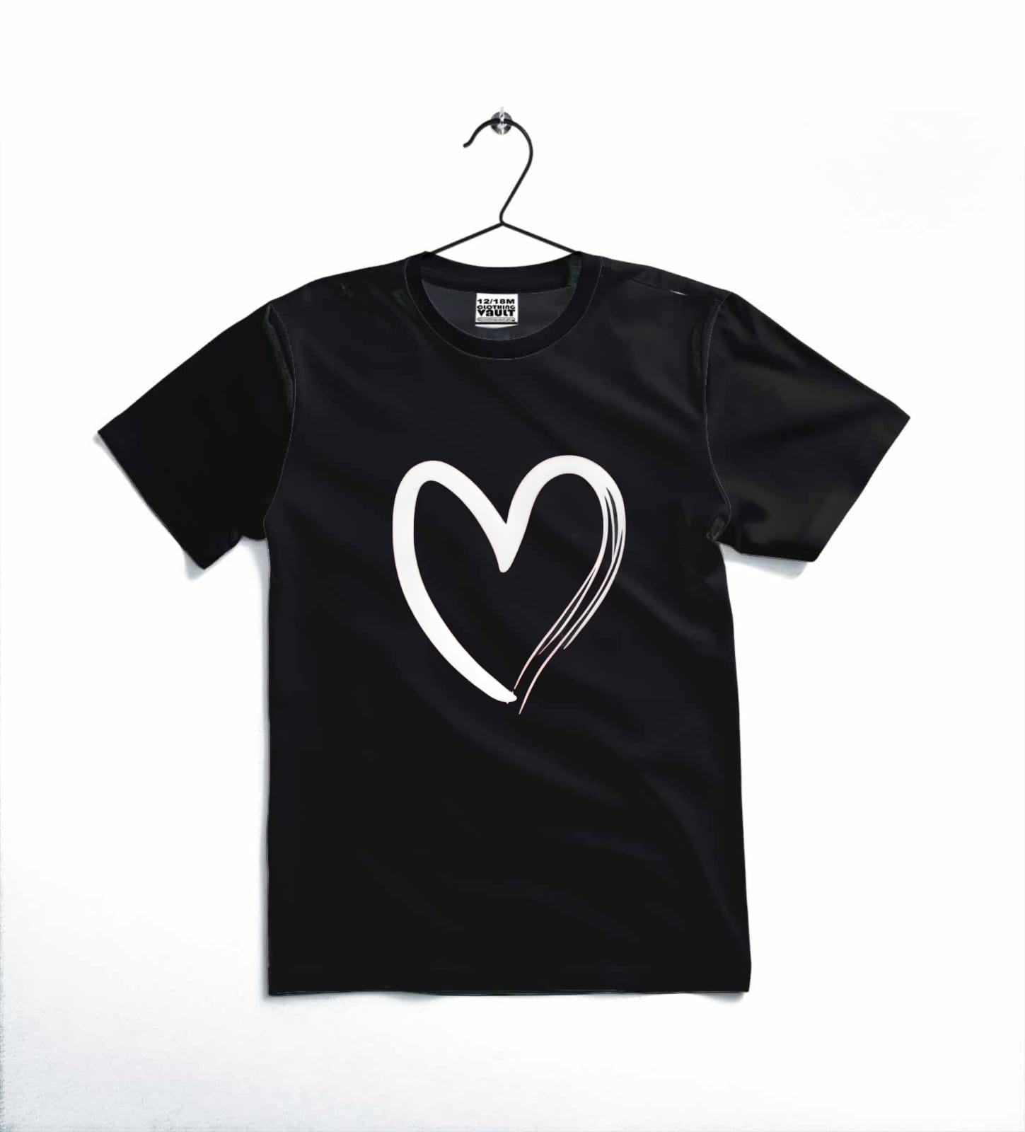 Heart Printed Kids T-Shirt – Soft Cotton Casual Tee for Toddlers & Kids ~ 12-18 Months (Black)