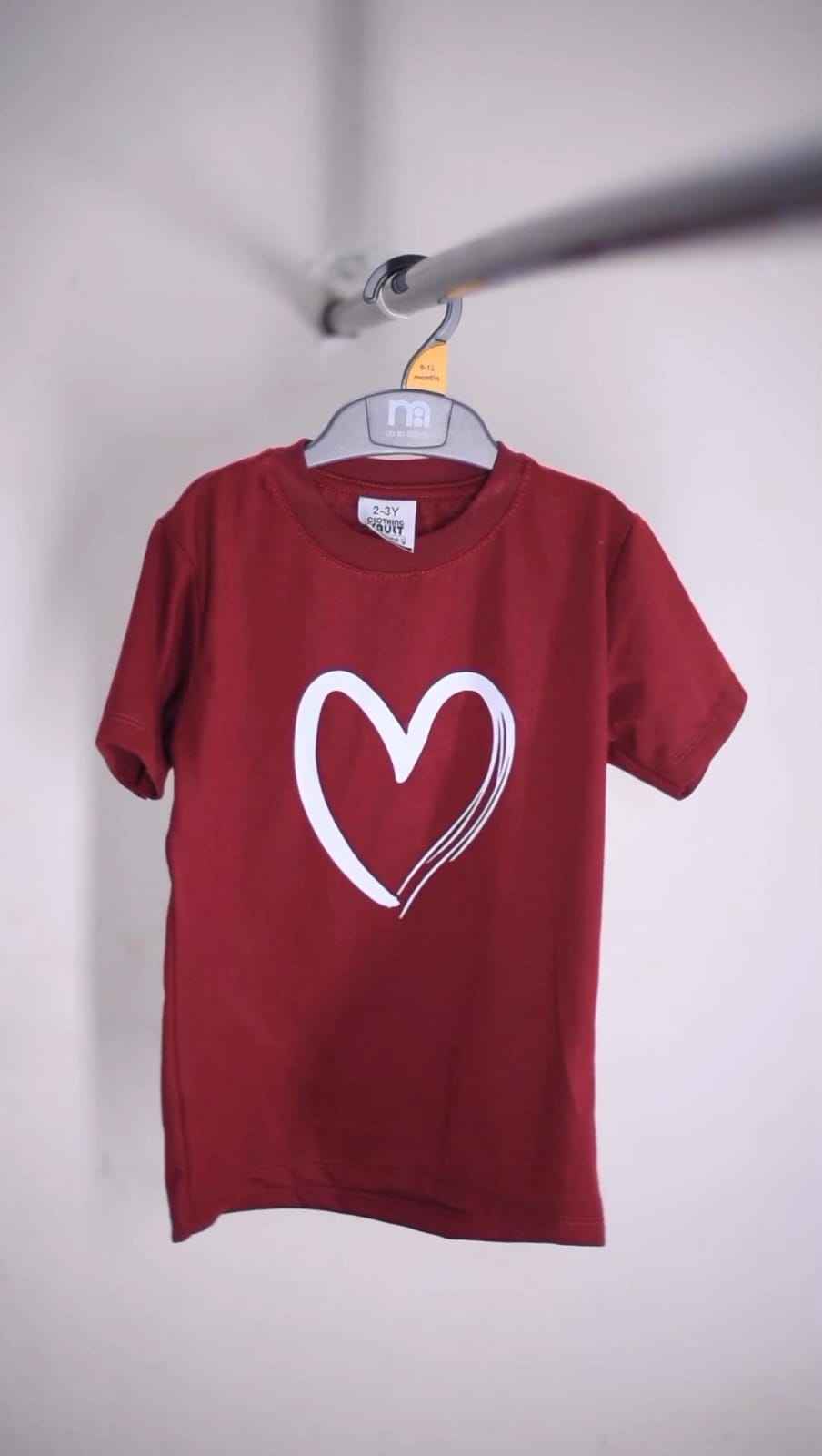 Heart Printed Kids T-Shirt – Soft Cotton Casual Tee for Toddlers & Kids ~ 12-18 Months (Black)