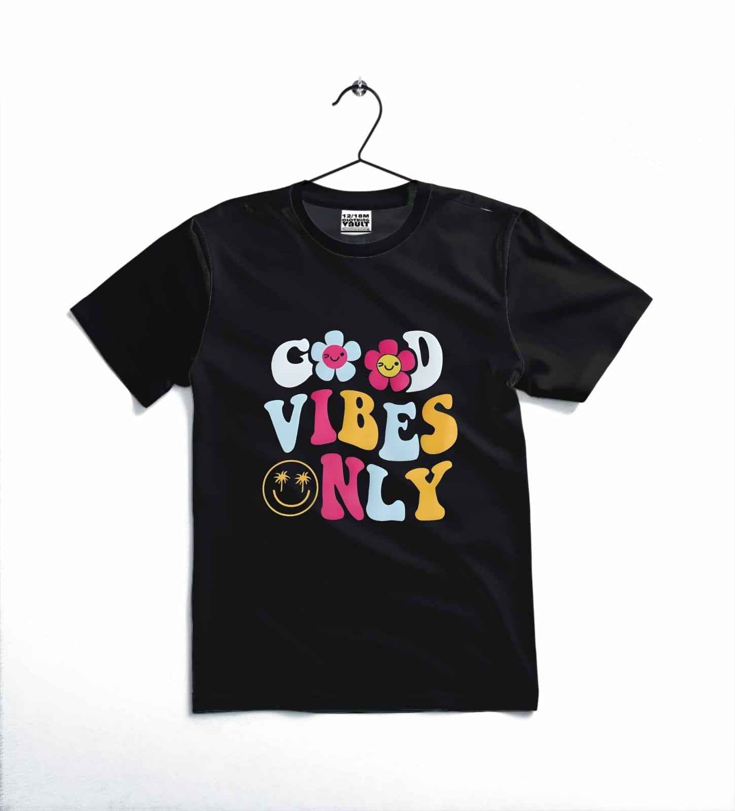 Good Vibes Only Printed Kids T-Shirt ~ 12-18 Months (Black)