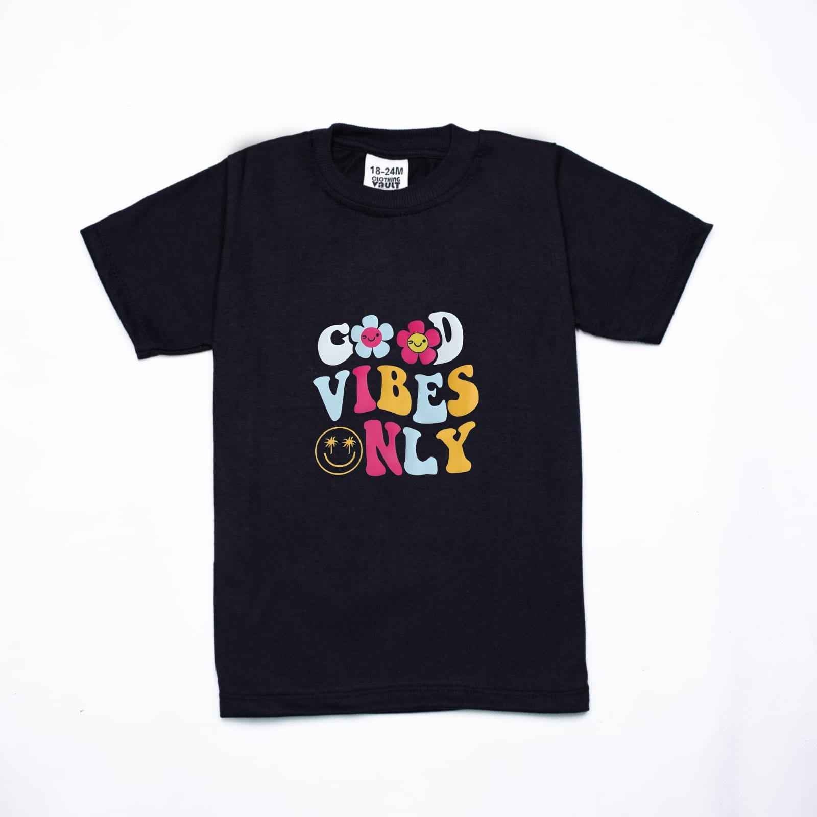 Good Vibes Only Printed Kids T-Shirt ~ 12-18 Months (Black)