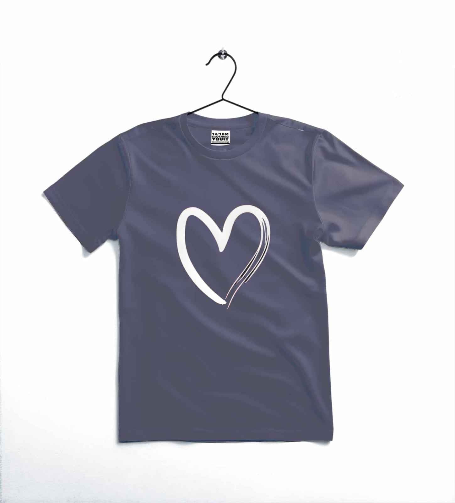 Heart Printed Kids T-Shirt – Soft Cotton Casual Tee for Toddlers & Kids ~ 12-18 Months (Black)