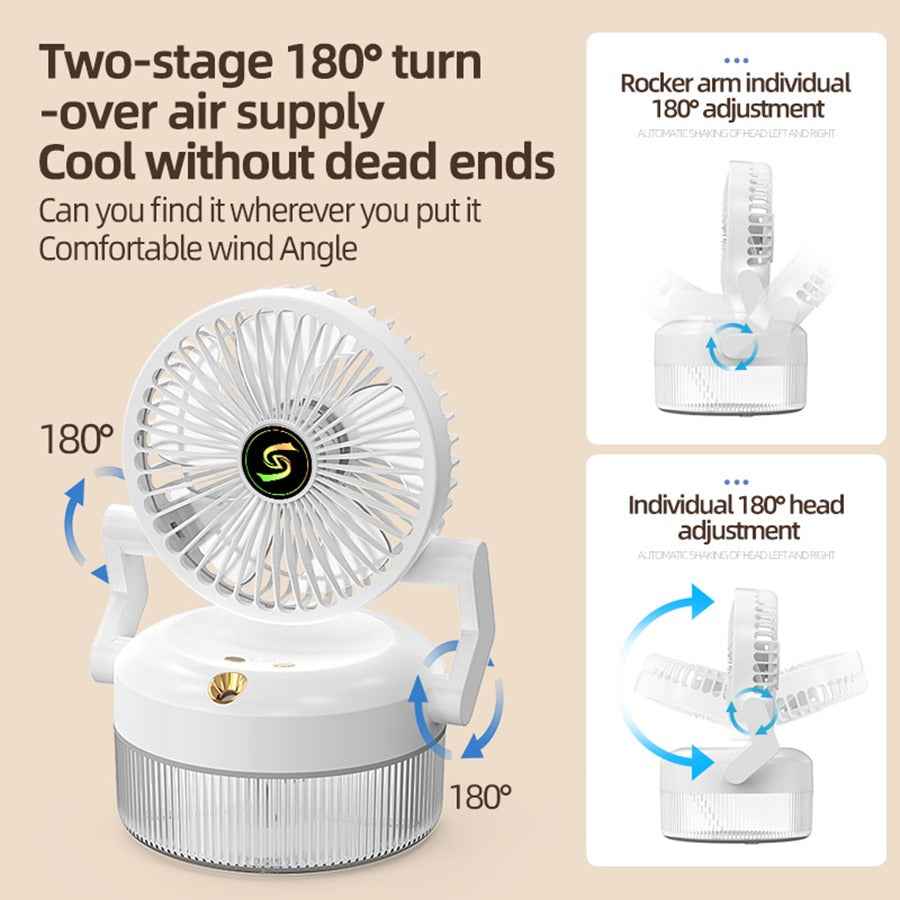 800ML Rechargeable Desktop Humidification Fan Portable Foldable Spray Misting Fan With Blue Light (Random Colour)