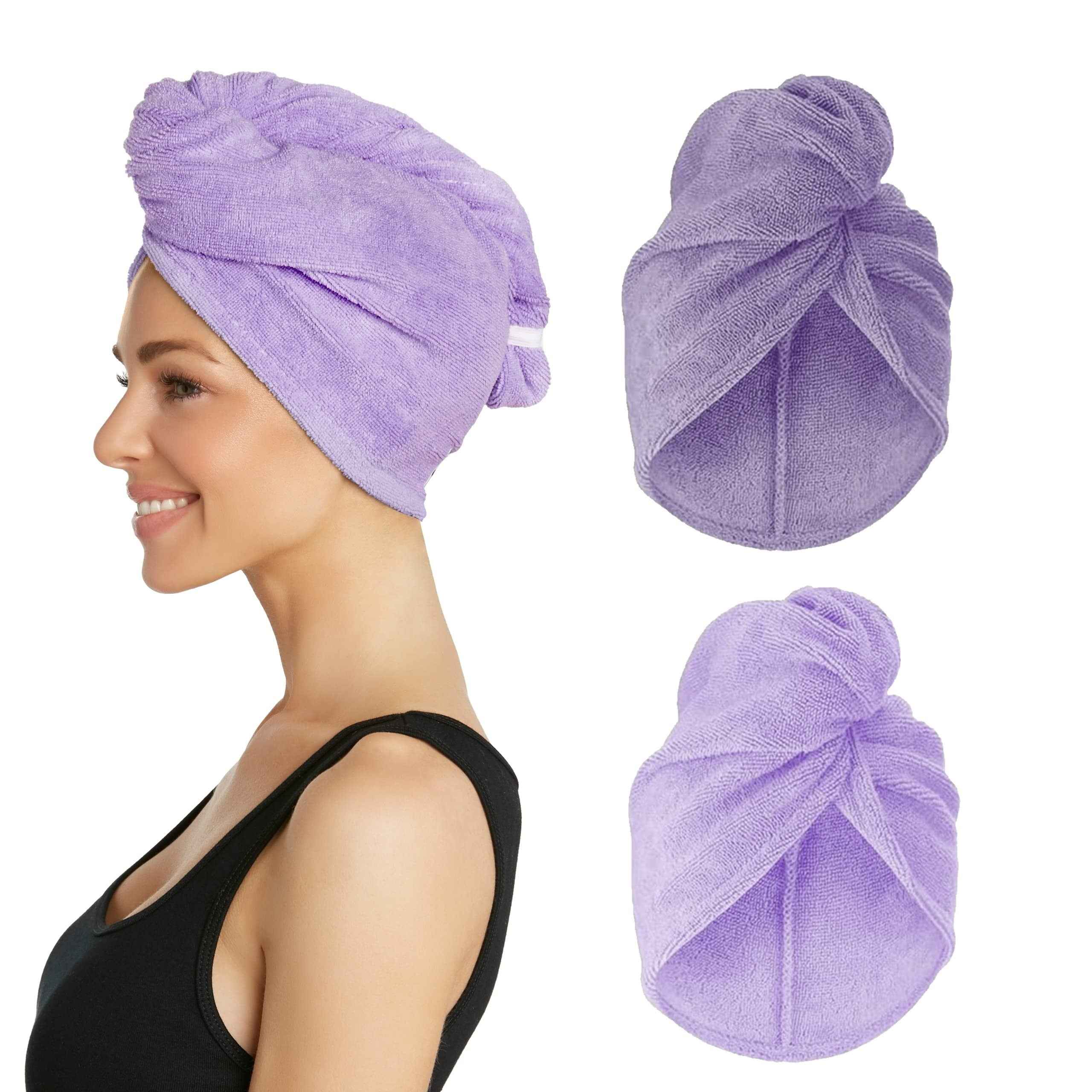 Pack Of 2 Super Absorbent Quick Dry Hair Towel Microfiber Wrap Turban For Women Curly Long Thick Hair (Random Colour)