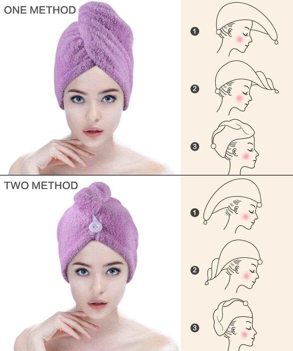Pack Of 2 Super Absorbent Quick Dry Hair Towel Microfiber Wrap Turban For Women Curly Long Thick Hair (Random Colour)