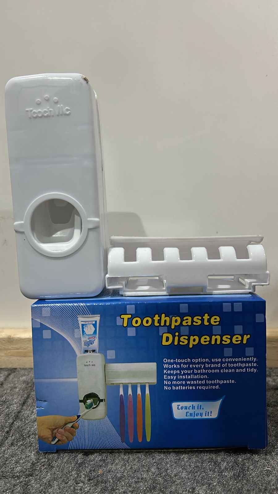 Automatic Toothpaste Dispenser With Toothbrush Holder Easy Use Bathroom Accessory