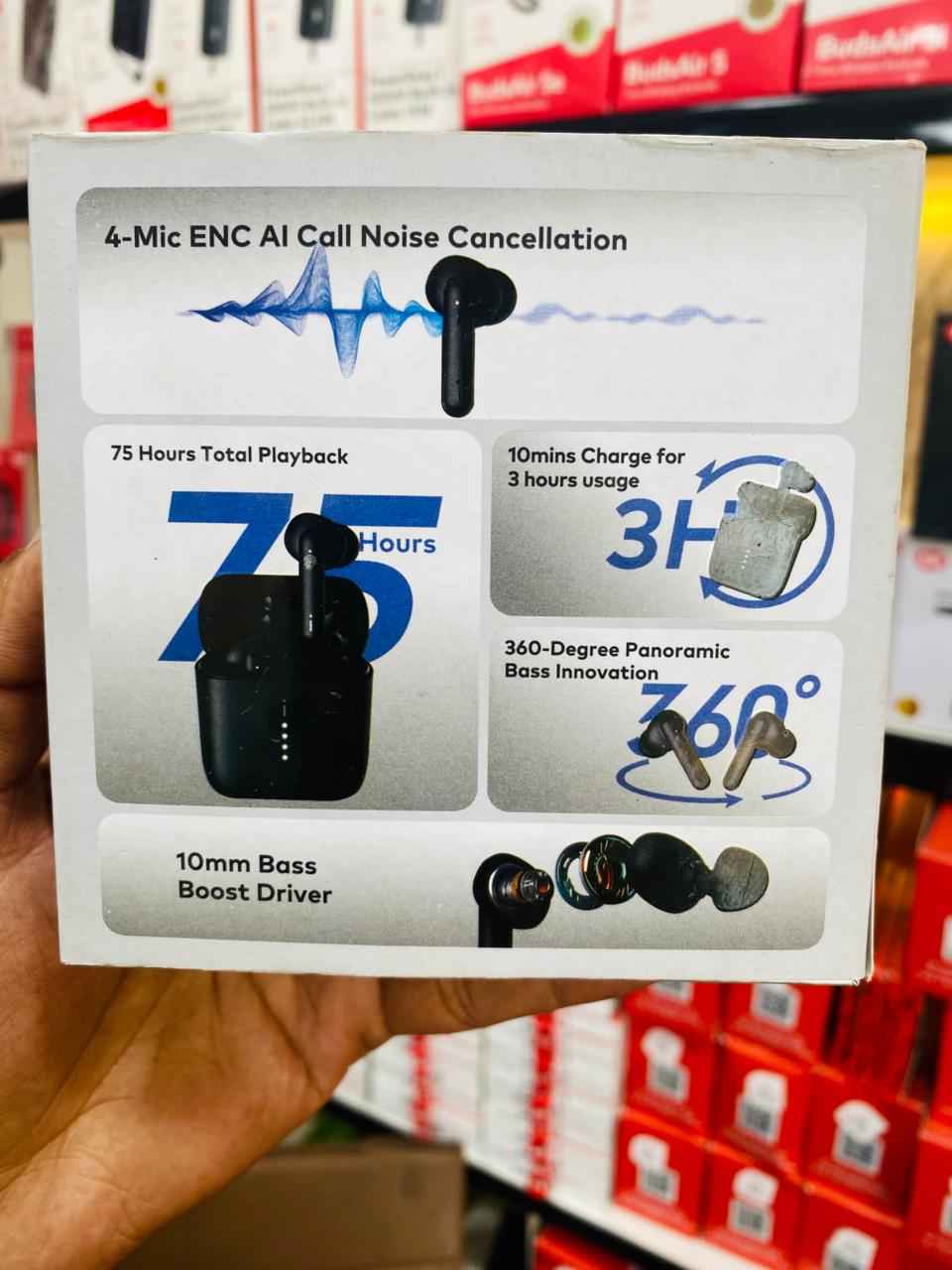 Itel Buds AcePro True Wireless Earbuds – 75 Hours Total Playback, 4-Mic ENC AI Noise Cancellation, and Super Bass