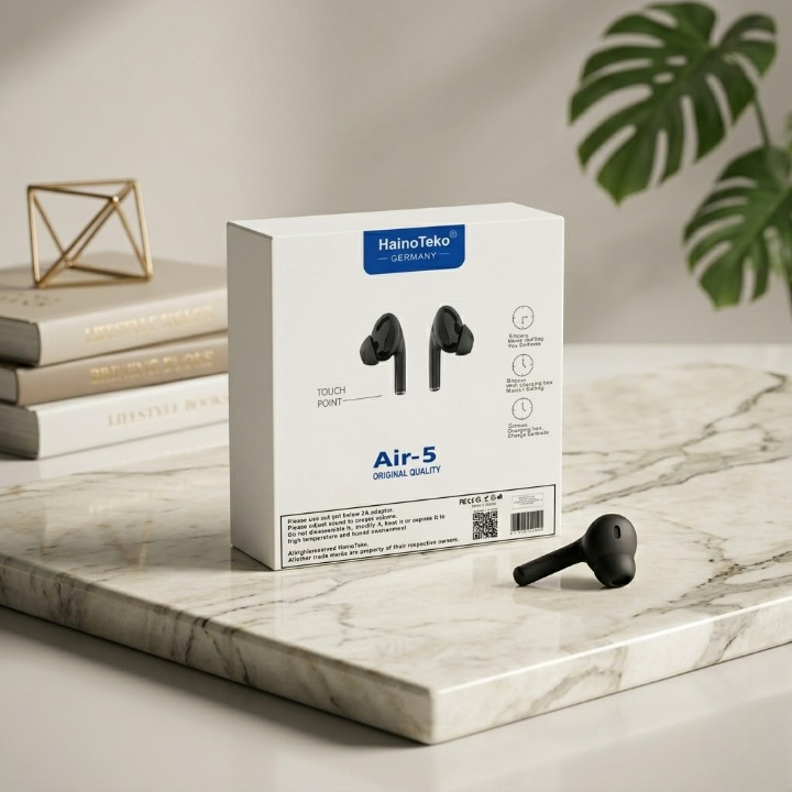 Haino Teko Air-5 True Wireless Earbuds – Germany Quality TWS with Touch Controls, Deep Bass, and Portable Charging Case