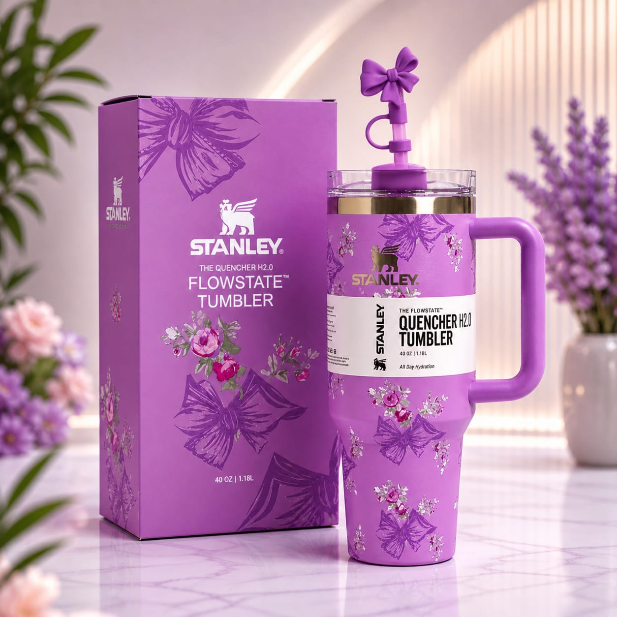 Stanley Premium Printed Tumbler 40oz with Box – Stylish Stainless Steel Vacuum Insulated Travel Mug Color :