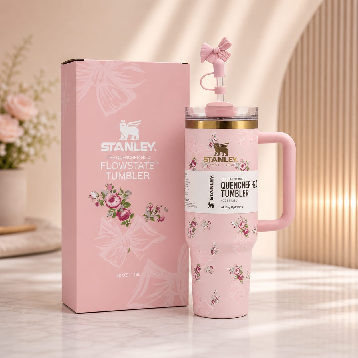 Stanley Premium Printed Tumbler 40oz with Box – Stylish Stainless Steel Vacuum Insulated Travel Mug Color :