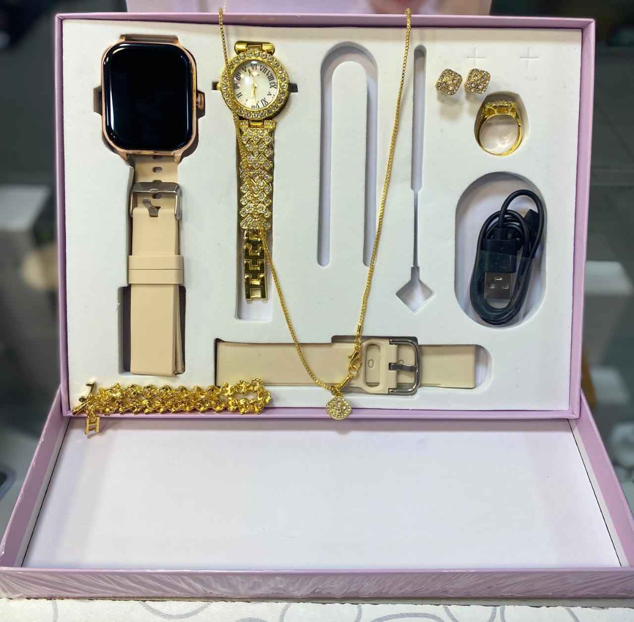A58 Plus Ladies' Smartwatch Gift Set – 2.02" Big Screen Smartwatch with Jewelry, Crystal Watch & Accessories Combo
