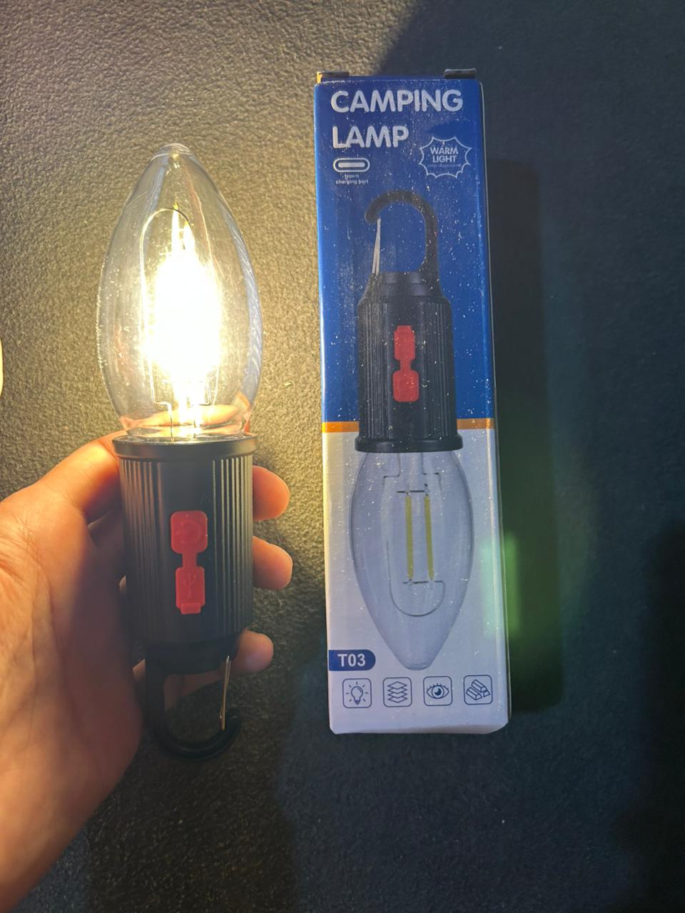 T03 & T05 Portable Warm Light Camping Lamp with Hanging Hook – Rechargeable Emergency LED Lantern