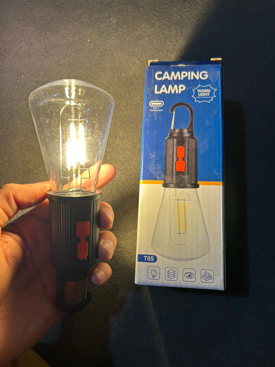T03 & T05 Portable Warm Light Camping Lamp with Hanging Hook – Rechargeable Emergency LED Lantern