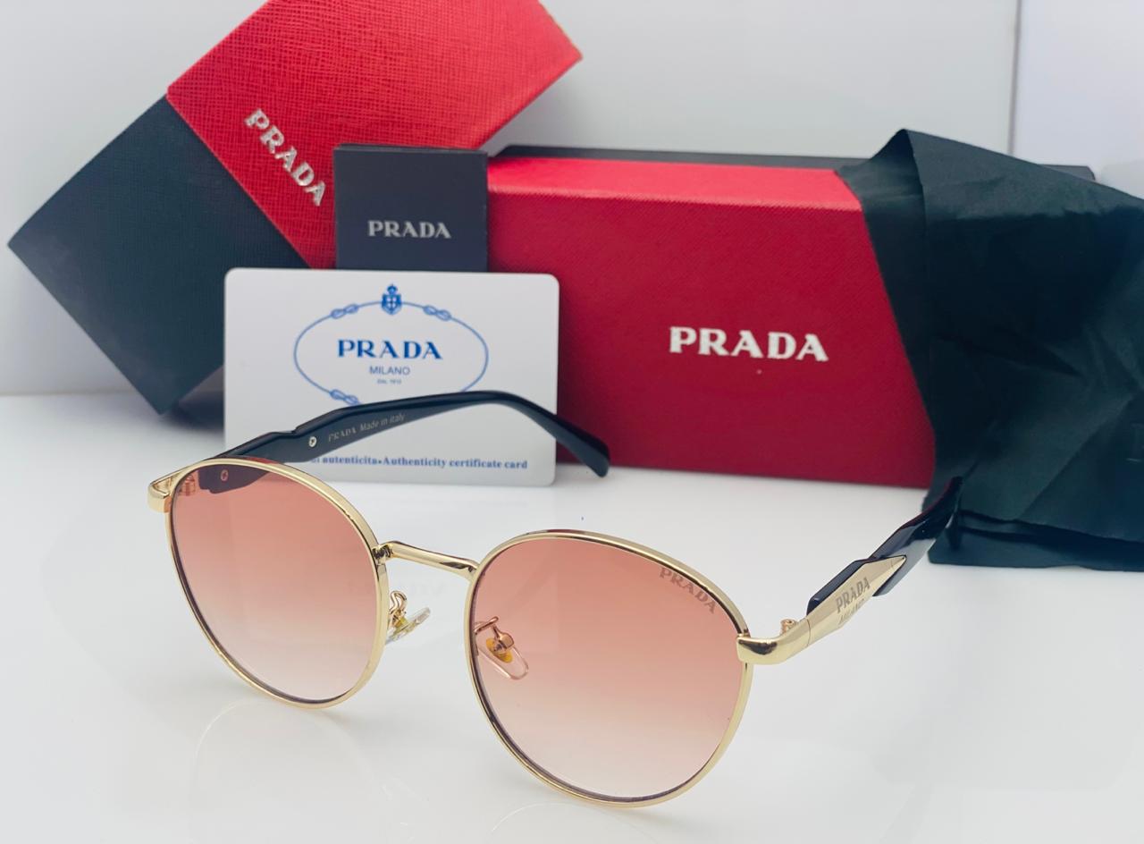 Prada Round Metal Frame Sunglasses For Men And Women With Stylish Tinted Lenses