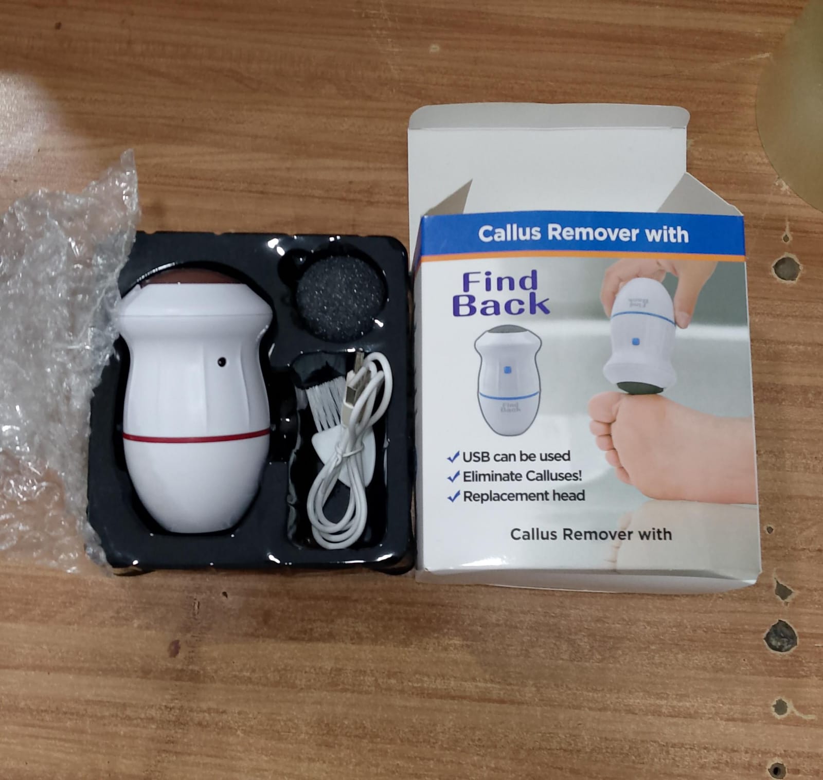 Find Back Electric Callus Remover – Rechargeable Portable Foot File Pedicure Tool with Replacement Head