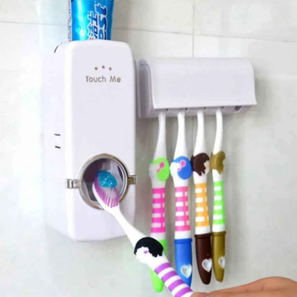 Automatic Toothpaste Dispenser With Toothbrush Holder Wall Mounted Durable Hygienic And Convenient Bathroom Accessory