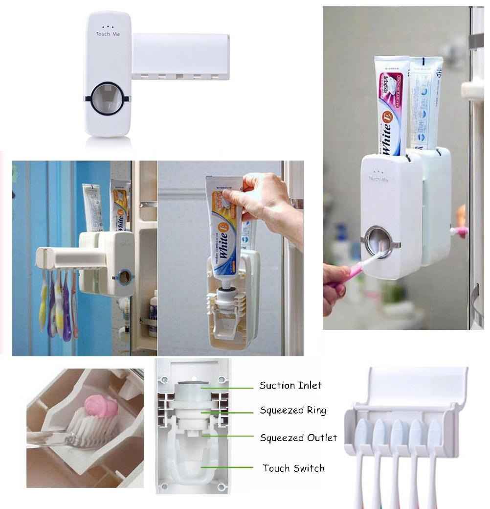 Automatic Toothpaste Dispenser With Toothbrush Holder Wall Mounted Durable Hygienic And Convenient Bathroom Accessory
