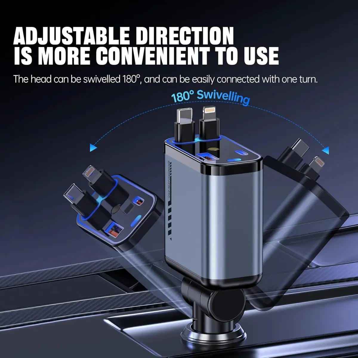 4 In 1 Fast Charging Usb-C Car Adapter - Car Accessory Designed For Power Charging And Daily Travel Routine - With Light