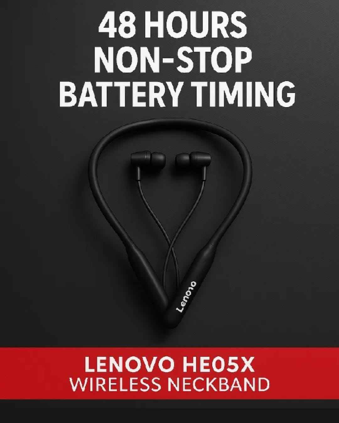 Lenovo HE05X Wireless Bluetooth Neckband Earphones – Magnetic Sports Earbuds with HD Sound & Built-in Mic
