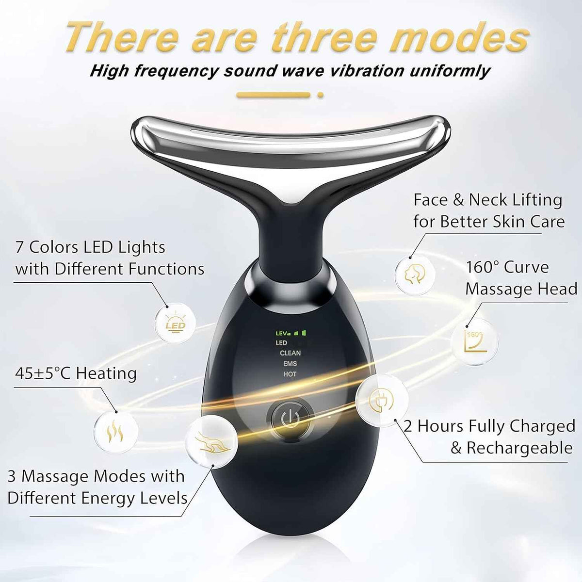 Vegena Face Massager Against Wrinkles, Face Beauty Device, Electric Face Massager Anti-Wrinkle with 3 Modes 45°C Anti-Wrinkle Face Device Skin Tightening Ems Face Care Device Anti-Wrinkle