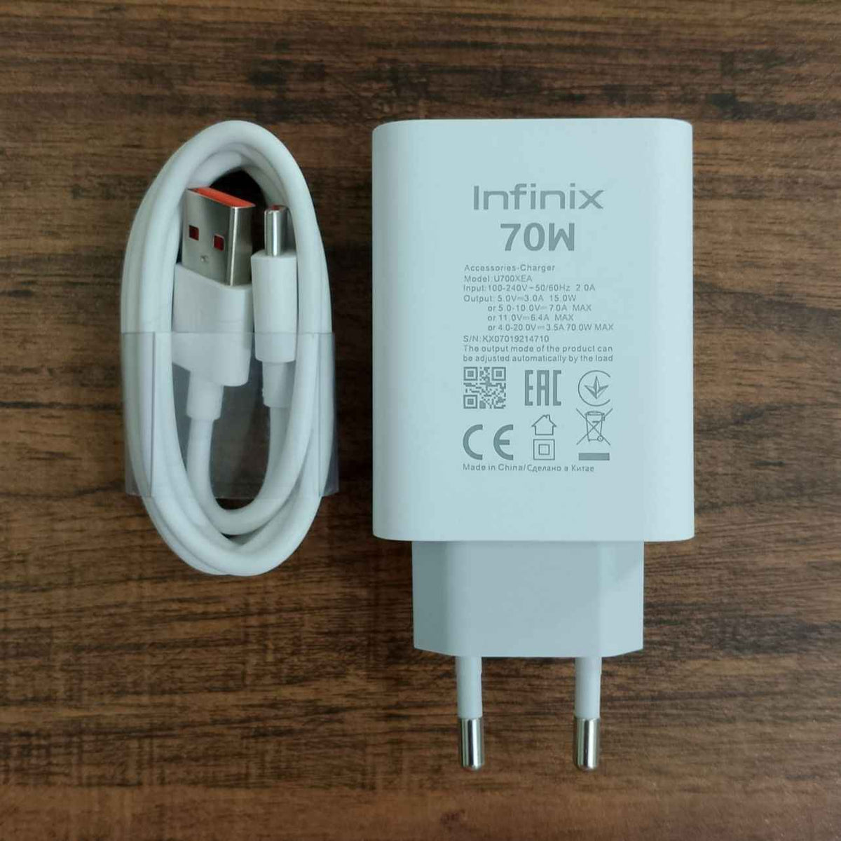 Infinix 70W USB Fast Charger with Type-C Cable | Super Fast Charging Adapter