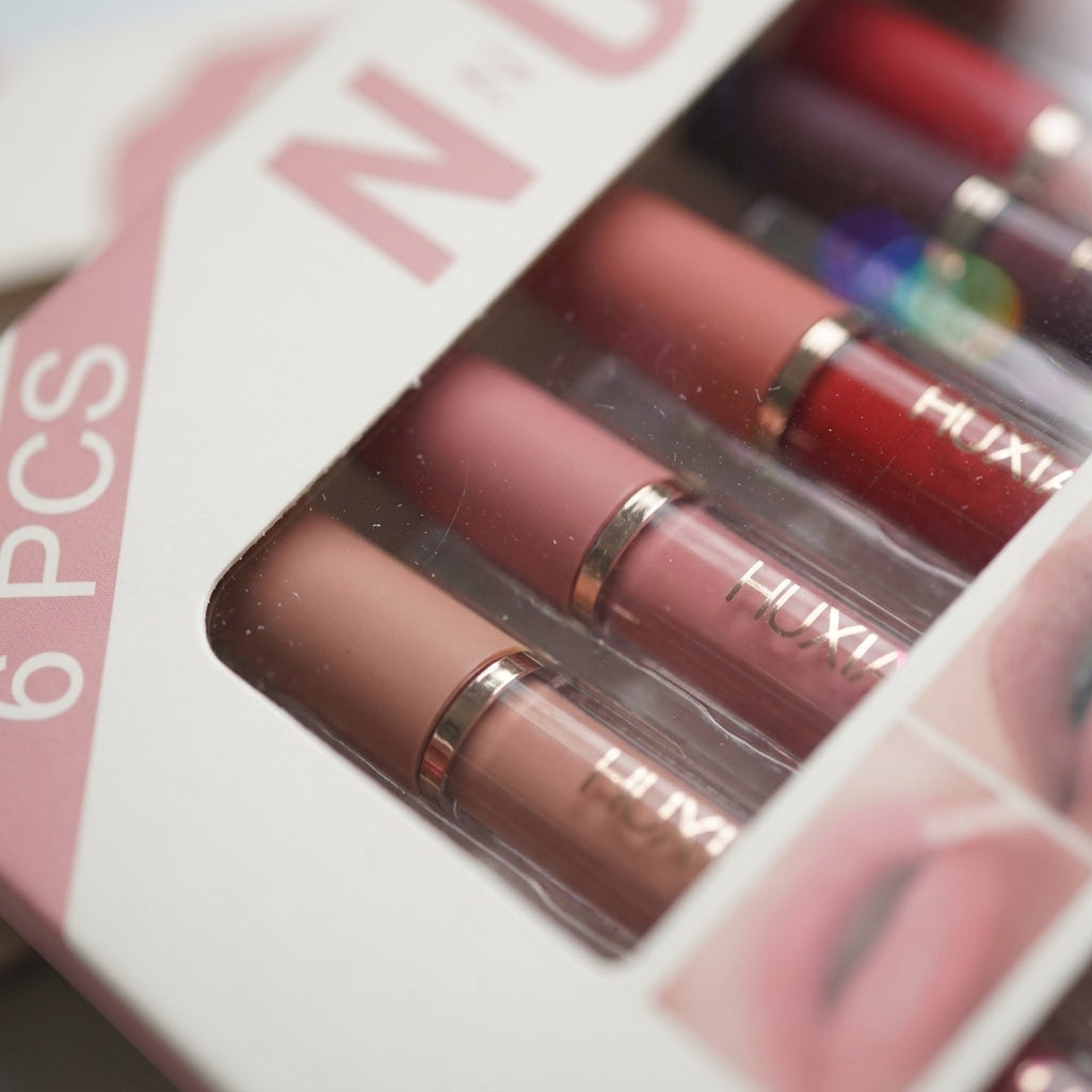 6 Pcs Nude & Red Matte Lip Gloss Set | High Pigmented Long Lasting Liquid Lipstick Collection