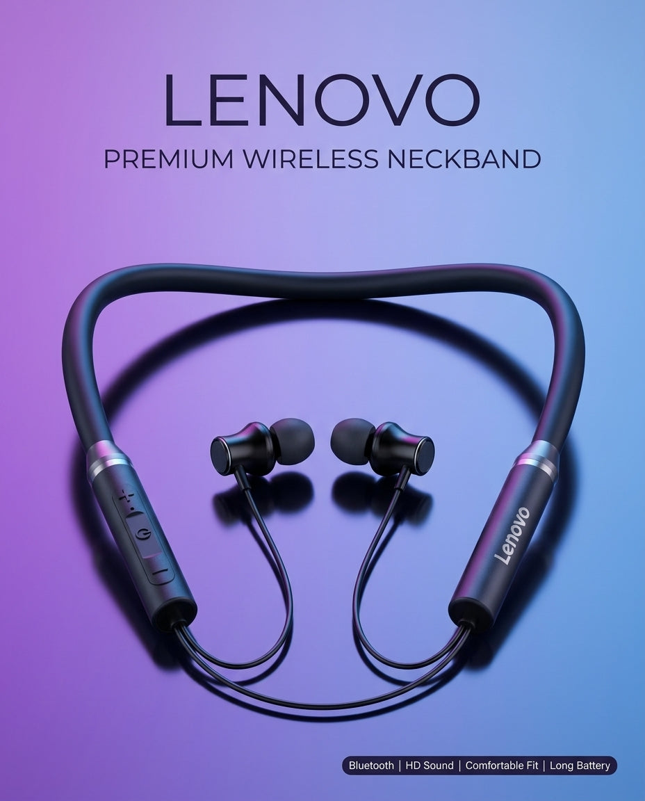 Lenovo HE05X Wireless Bluetooth Neckband Earphones – Magnetic Sports Earbuds with HD Sound & Built-in Mic