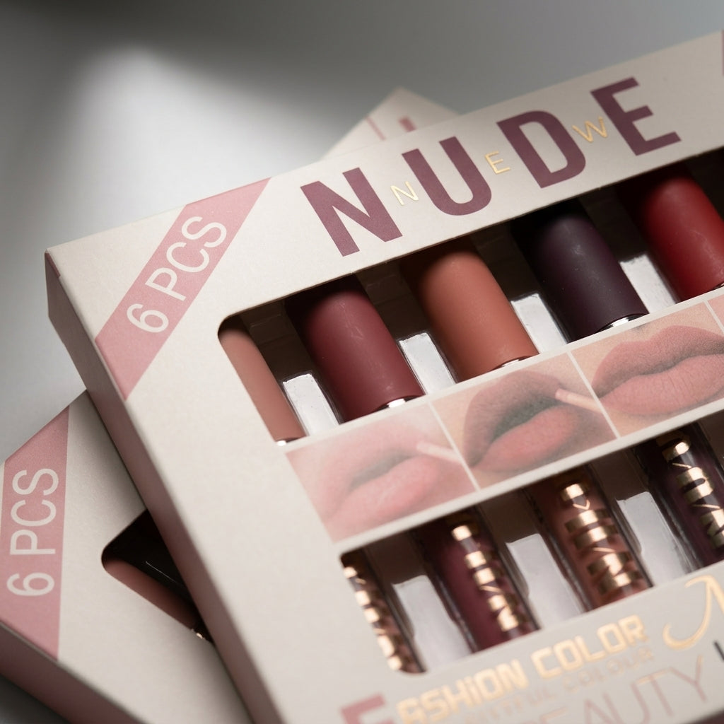 6 Pcs Nude & Red Matte Lip Gloss Set | High Pigmented Long Lasting Liquid Lipstick Collection