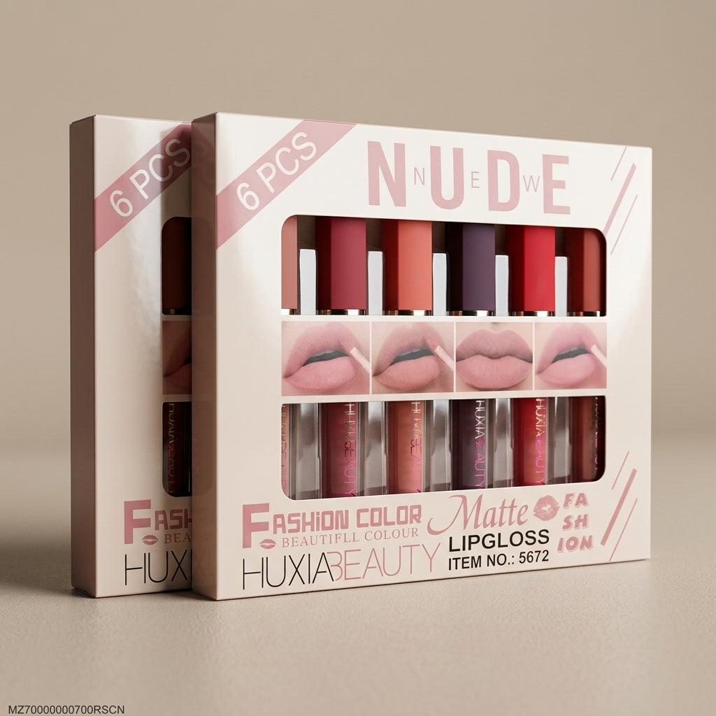 6 Pcs Nude & Red Matte Lip Gloss Set | High Pigmented Long Lasting Liquid Lipstick Collection