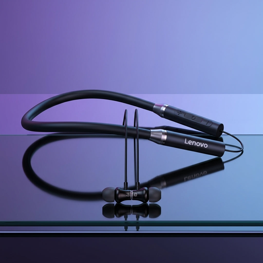 Lenovo HE05X Wireless Bluetooth Neckband Earphones – Magnetic Sports Earbuds with HD Sound & Built-in Mic