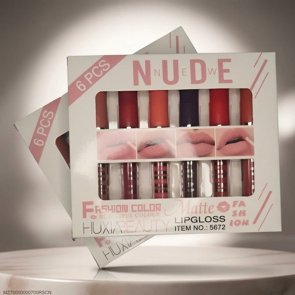 6 Pcs Nude & Red Matte Lip Gloss Set | High Pigmented Long Lasting Liquid Lipstick Collection