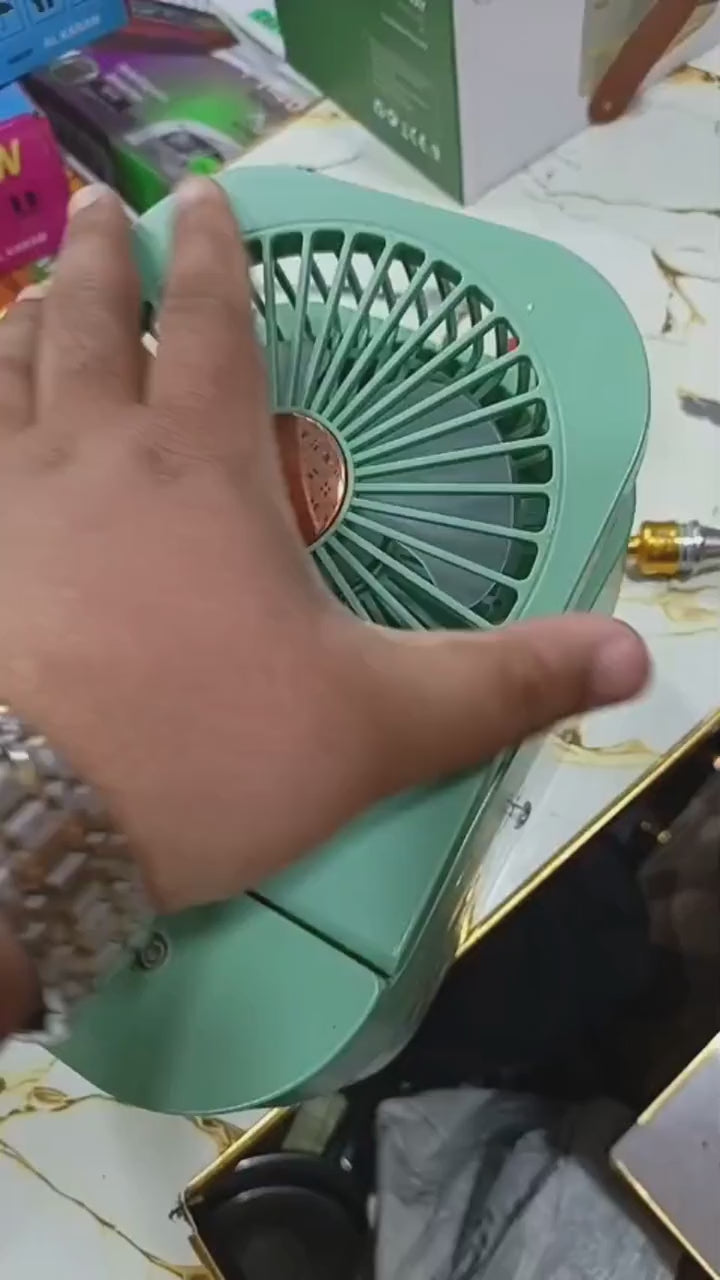 Mini Fan with Cool Mist, Portable Air Cooler, USB Table Fan, Desk Fan with 3 Wind Modes and Brightness Adjustment, Table Fan for Home, Office