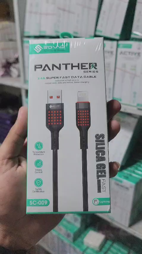 SOVO SC-009 Panther Series iPhone Data Cable – Super Fast Charging & Durable Silica Gel Build