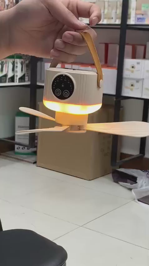 USB Dormitory Camping Small Ceiling Fan Rechargeable With 8 Hour Timer Night Light And 4 Speed Portable Design