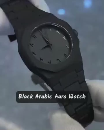 Black Minimalist Analog Wrist Aura Watch With Stainless Steel Strap And Butterfly Lock